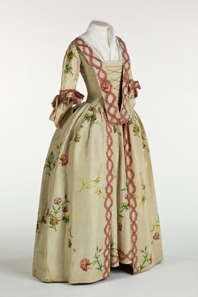 Gown and Petticoat in Ivory or Beige Brocaded Spitalfields Silk, c.1740-60 by Anna Maria Garthwaite
